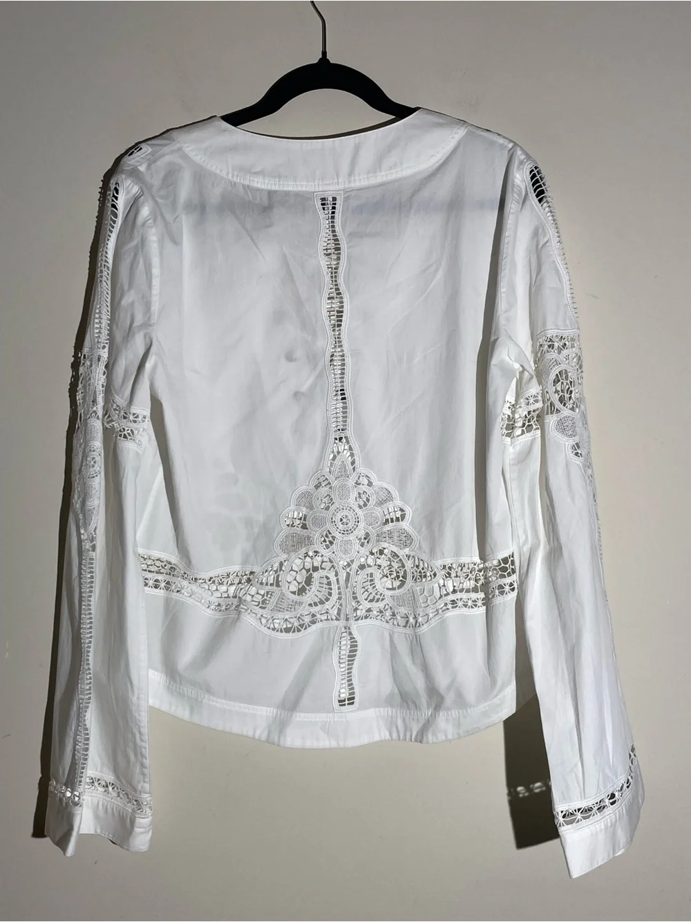 FREE PEOPLE Bittersweet Lace Up Poplin Cotton Top Blouse Crochet Lace Sz M Boho
